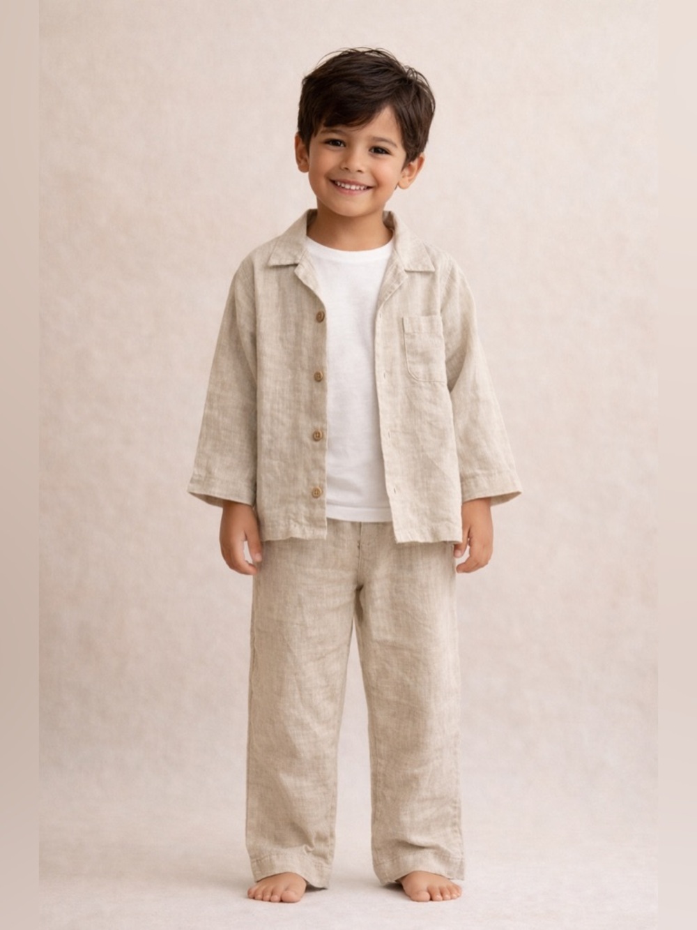 NWT Unisex Kids 100% Organic Linen Set 4T Natural Beige‎ 2 piece long sleeve